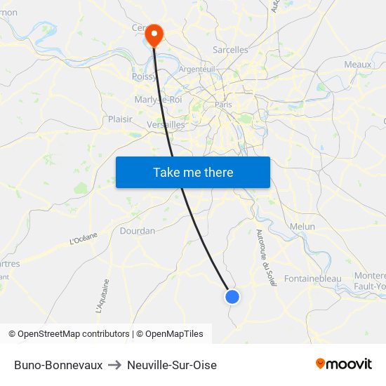 Buno-Bonnevaux to Neuville-Sur-Oise map