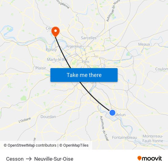 Cesson to Neuville-Sur-Oise map