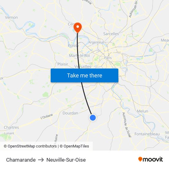 Chamarande to Neuville-Sur-Oise map