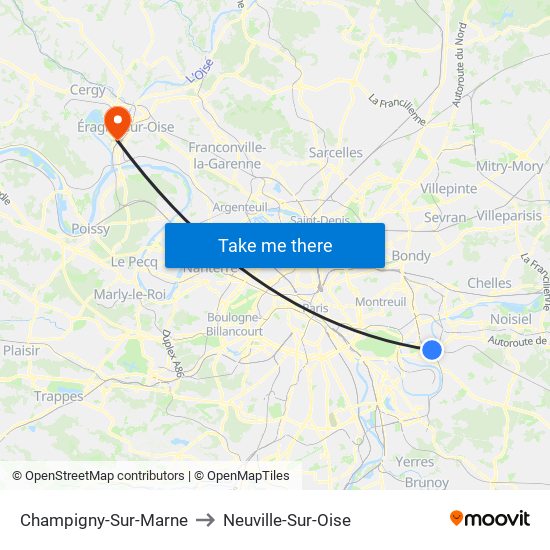 Champigny-Sur-Marne to Neuville-Sur-Oise map