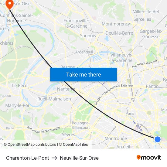 Charenton-Le-Pont to Neuville-Sur-Oise map
