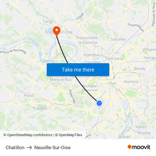 Chatillon to Neuville-Sur-Oise map