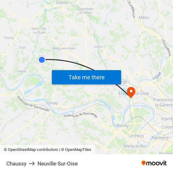 Chaussy to Neuville-Sur-Oise map