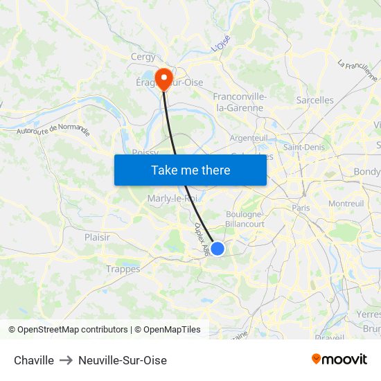 Chaville to Neuville-Sur-Oise map