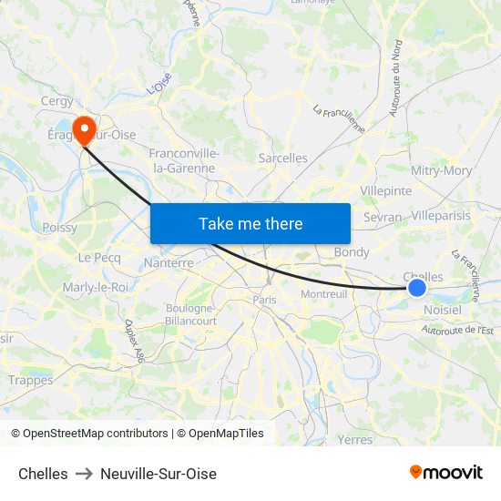 Chelles to Neuville-Sur-Oise map