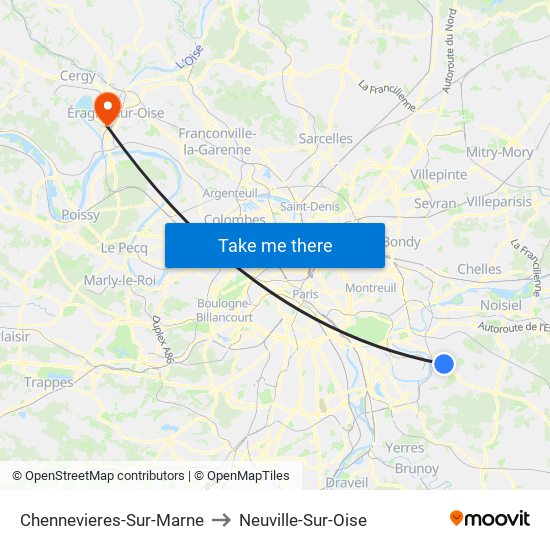 Chennevieres-Sur-Marne to Neuville-Sur-Oise map