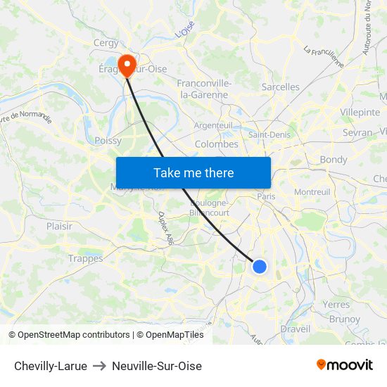 Chevilly-Larue to Neuville-Sur-Oise map
