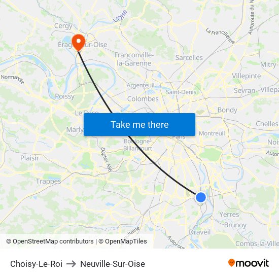 Choisy-Le-Roi to Neuville-Sur-Oise map