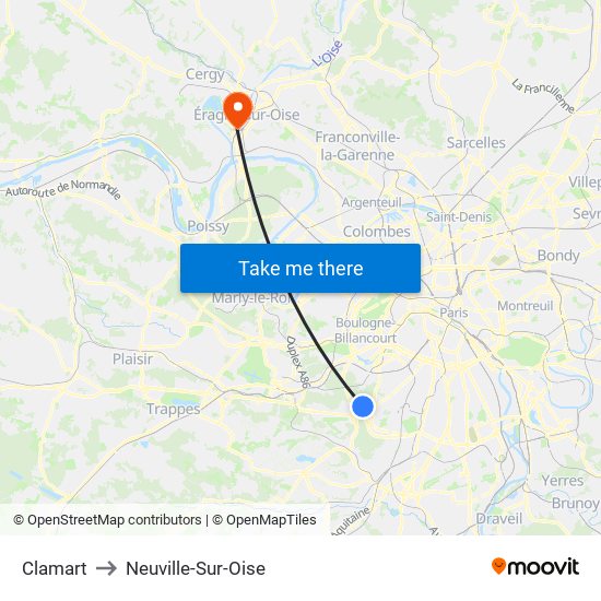 Clamart to Neuville-Sur-Oise map