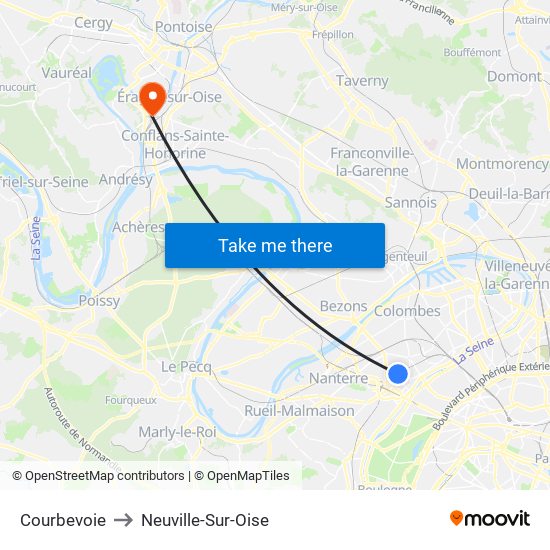 Courbevoie to Neuville-Sur-Oise map