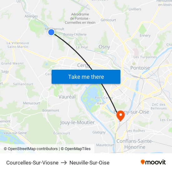 Courcelles-Sur-Viosne to Neuville-Sur-Oise map