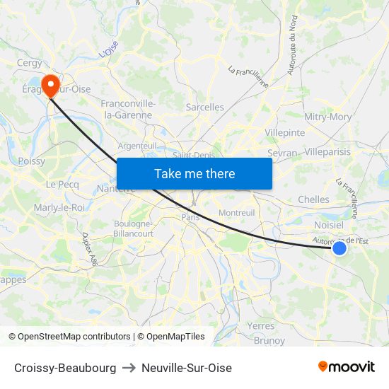 Croissy-Beaubourg to Neuville-Sur-Oise map