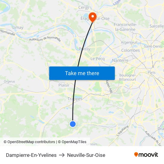 Dampierre-En-Yvelines to Neuville-Sur-Oise map