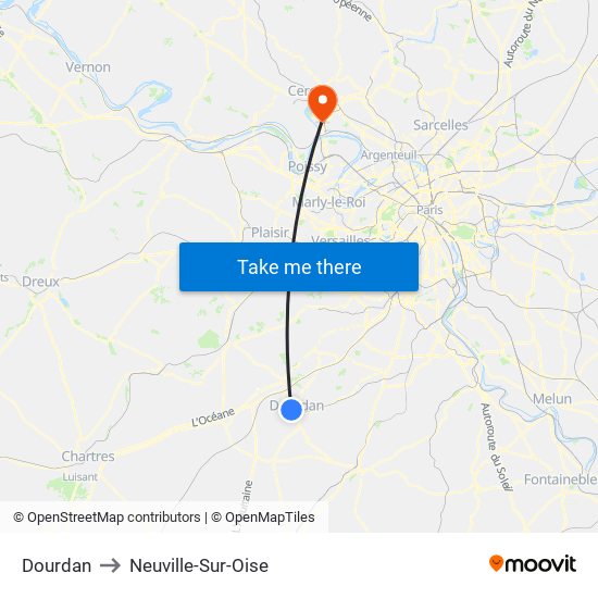 Dourdan to Neuville-Sur-Oise map