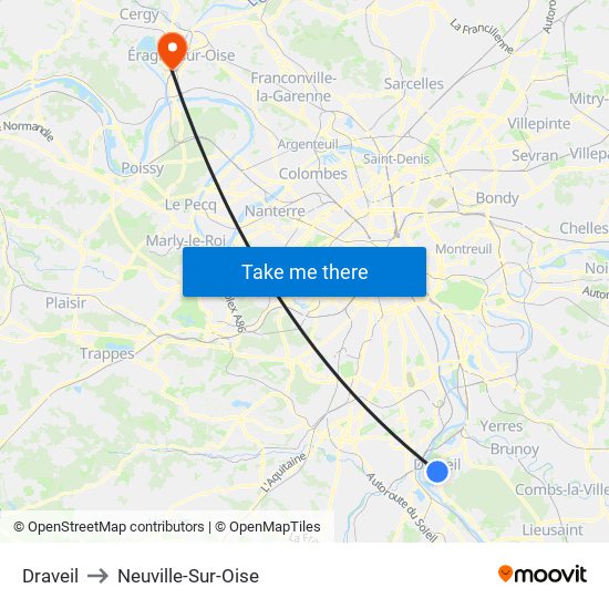 Draveil to Neuville-Sur-Oise map