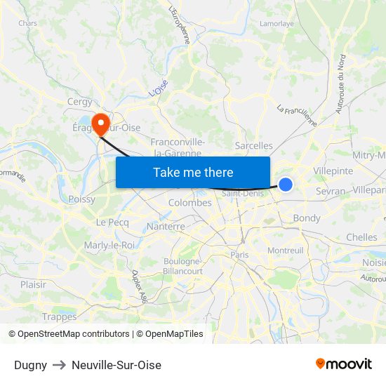 Dugny to Neuville-Sur-Oise map