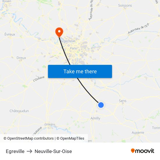 Egreville to Neuville-Sur-Oise map