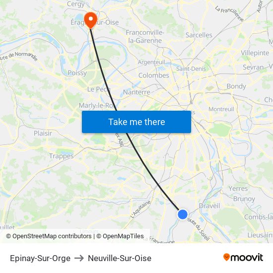 Epinay-Sur-Orge to Neuville-Sur-Oise map