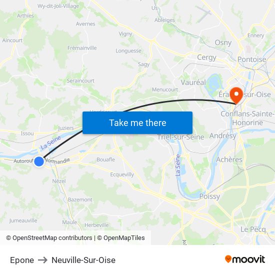 Epone to Neuville-Sur-Oise map