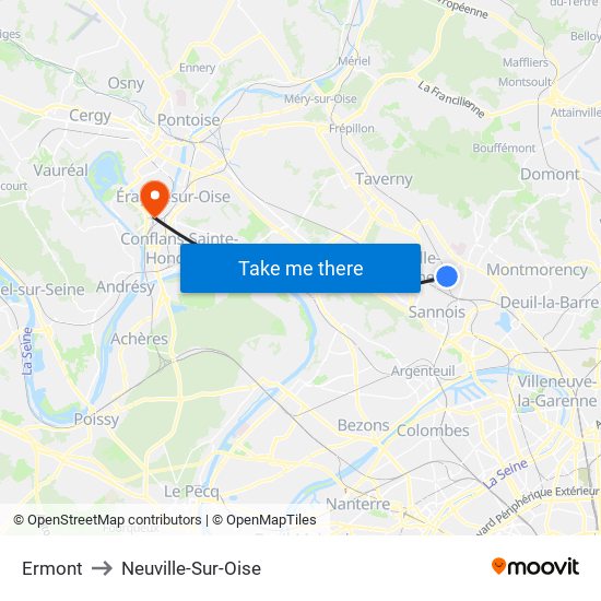 Ermont to Neuville-Sur-Oise map
