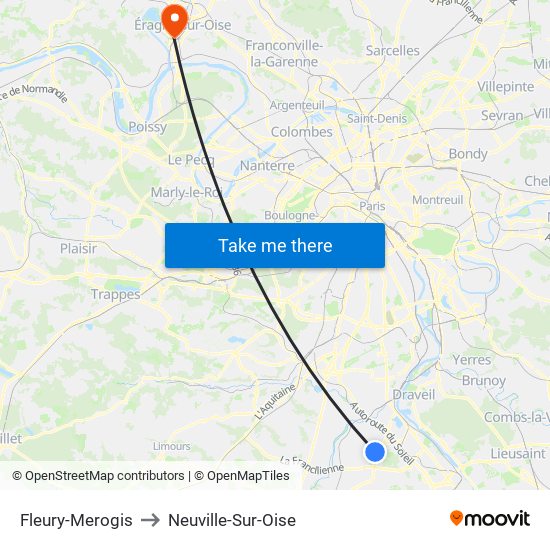 Fleury-Merogis to Neuville-Sur-Oise map