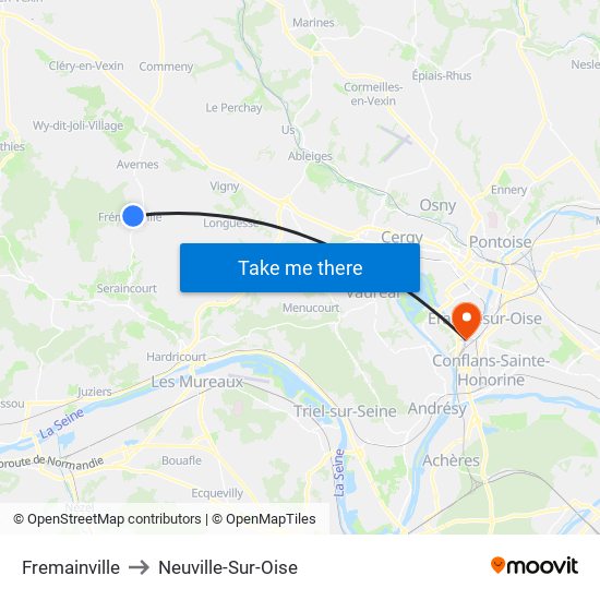 Fremainville to Neuville-Sur-Oise map