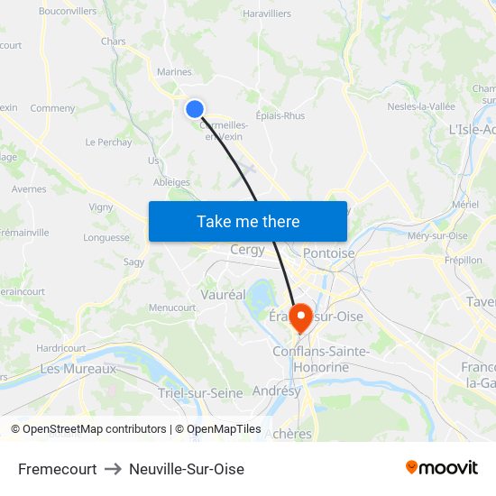 Fremecourt to Neuville-Sur-Oise map