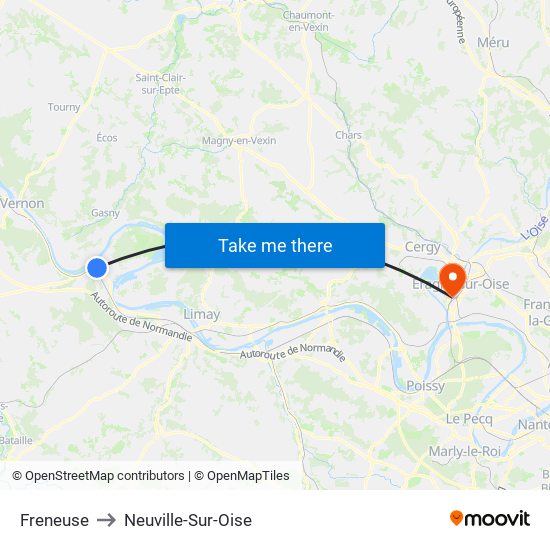Freneuse to Neuville-Sur-Oise map