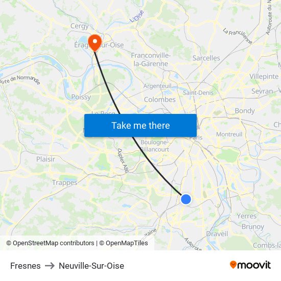 Fresnes to Neuville-Sur-Oise map