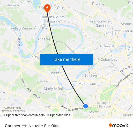 Garches to Neuville-Sur-Oise map