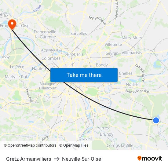 Gretz-Armainvilliers to Neuville-Sur-Oise map