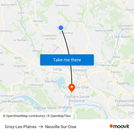 Grisy-Les-Platres to Neuville-Sur-Oise map