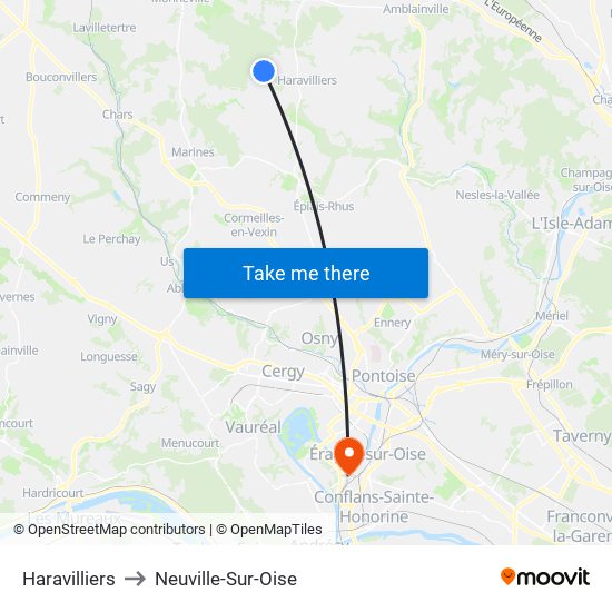 Haravilliers to Neuville-Sur-Oise map