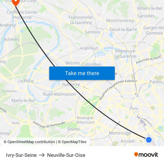 Ivry-Sur-Seine to Neuville-Sur-Oise map