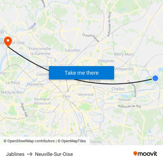 Jablines to Neuville-Sur-Oise map