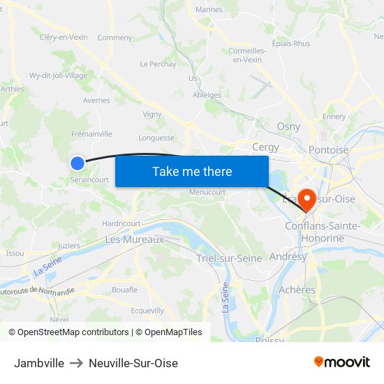 Jambville to Neuville-Sur-Oise map