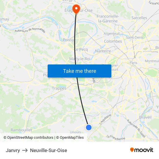 Janvry to Neuville-Sur-Oise map