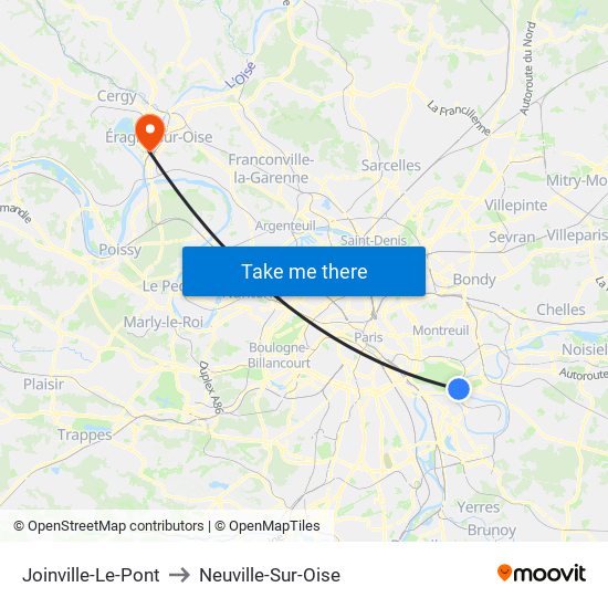 Joinville-Le-Pont to Neuville-Sur-Oise map