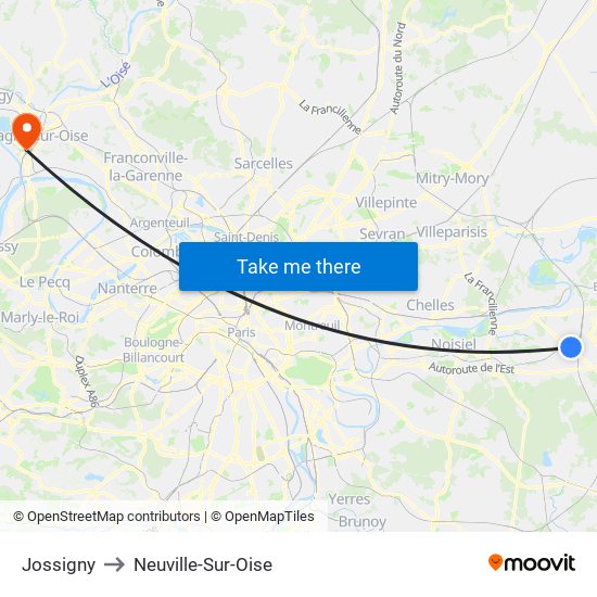 Jossigny to Neuville-Sur-Oise map