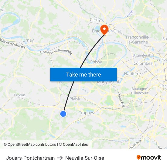 Jouars-Pontchartrain to Neuville-Sur-Oise map