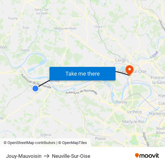 Jouy-Mauvoisin to Neuville-Sur-Oise map