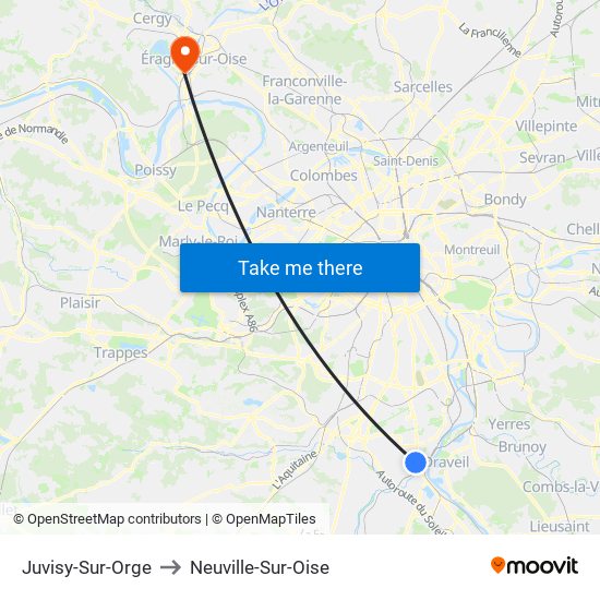 Juvisy-Sur-Orge to Neuville-Sur-Oise map