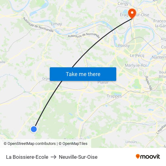 La Boissiere-Ecole to Neuville-Sur-Oise map