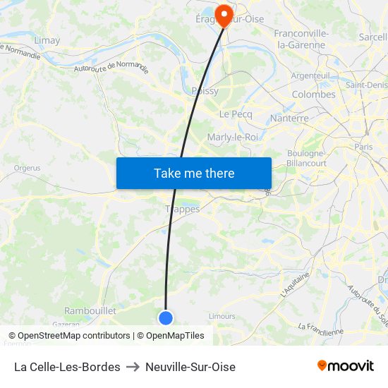 La Celle-Les-Bordes to Neuville-Sur-Oise map