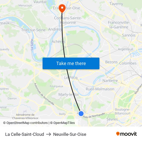 La Celle-Saint-Cloud to Neuville-Sur-Oise map