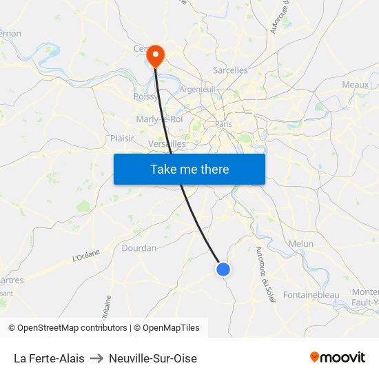 La Ferte-Alais to Neuville-Sur-Oise map