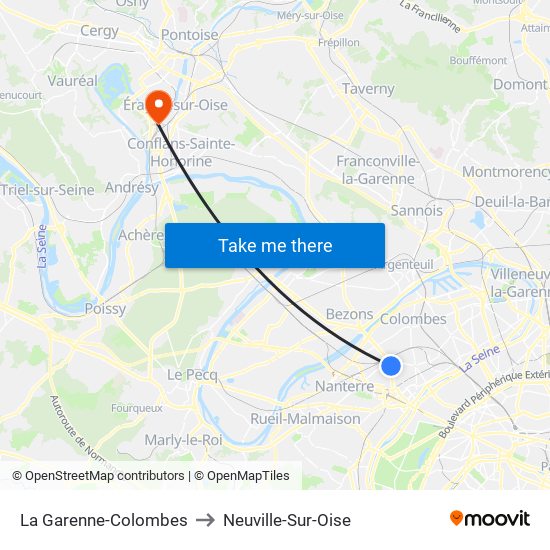 La Garenne-Colombes to Neuville-Sur-Oise map