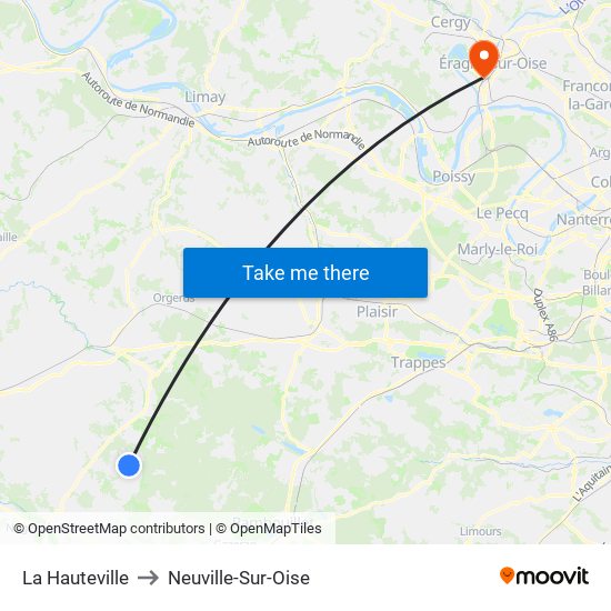 La Hauteville to Neuville-Sur-Oise map