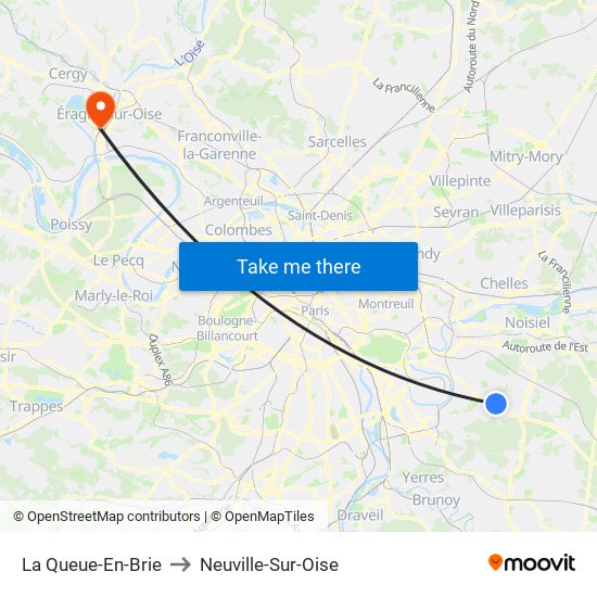 La Queue-En-Brie to Neuville-Sur-Oise map