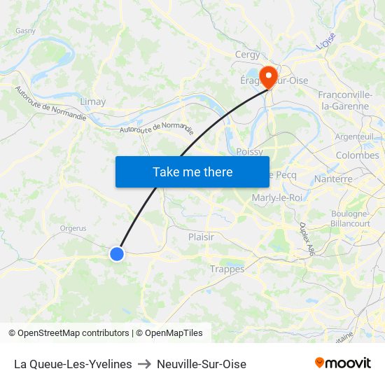 La Queue-Les-Yvelines to Neuville-Sur-Oise map